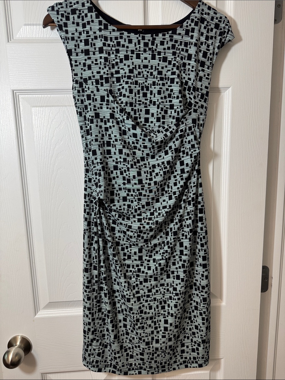 le chateau Mint and Black Geometric Midi Dress